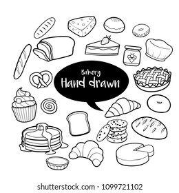 Bakery and dessert hand drawn doodles set