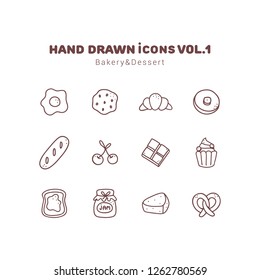 Bakery and Dessert hand drawn outline icons
