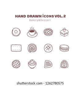 Bakery and Dessert hand drawn outline icons