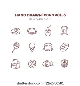 Bakery and Dessert hand drawn outline icons