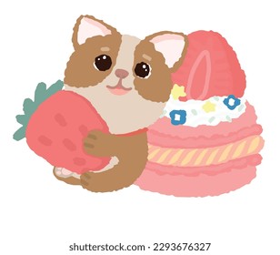 bakery desserts  and a cute puppy in pastel colors