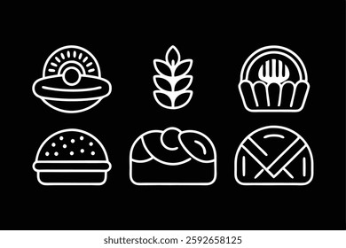 Bakery and Desserts Silhouette Vector Icon Bundle. 