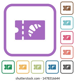 Bakery discount coupon simple icons in color rounded square frames on white background