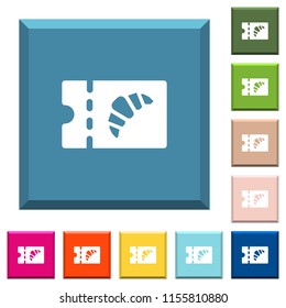 Bakery discount coupon white icons on edged square buttons in various trendy colors