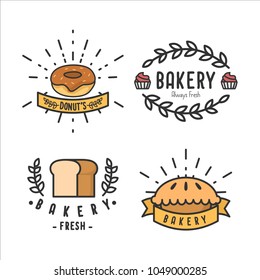 Bakery and donuts collections logo flat color