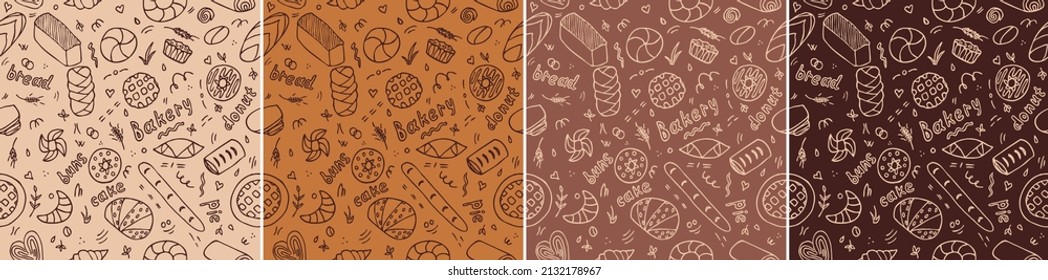 Bakery doodle backdrop vector pattern set