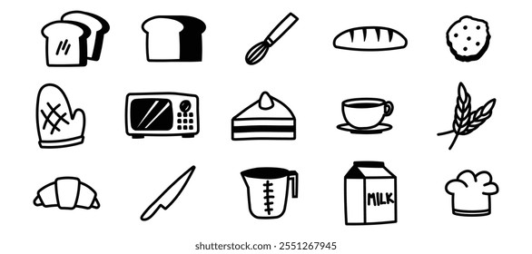 bakery doodle icon bread loaf hand drawing symbol cute sketch