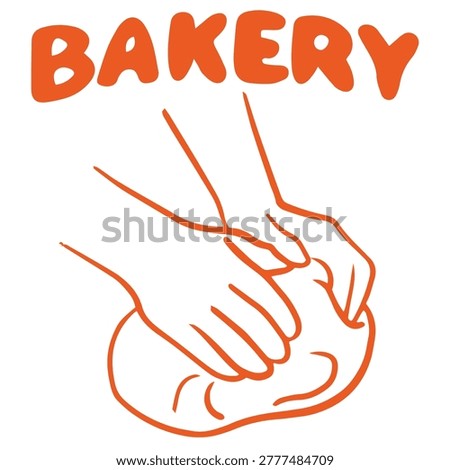 Bakery doodle illustration with hands kneading dough homemade baking preparation process

