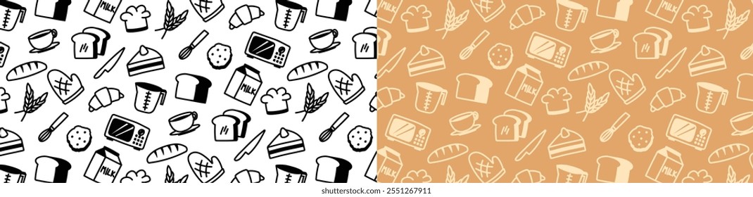 bakery doodle seamless pattern kitchen pastry hand drawing background bread loaf food