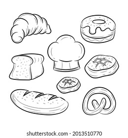 Ilustración vectorial Doodle de panadería, con estilo de dibujo a mano