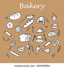 Bakery Doodles Hand Drawn vector