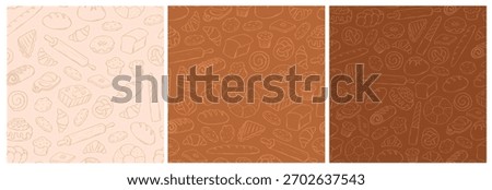 Bakery doodles seamless patterns collection for wallpapers, wrapping papers, textile prints, backgrounds, banners, product packsging, etc. EPS 10