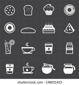 Bakery and drink icons set black background