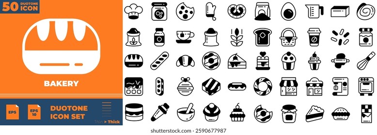 Bakery Duotone Editable Icons set. Vector illustration in modern thin duotone style of bakery icons: muffin, cake, cupcake, etc