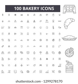 Bakery editable line icons, 100 vector set, collection. Bakery black outline illustrations, signs, symbols