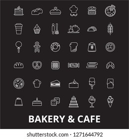 Bakery editable line icons vector set on black background. Bakery white outline illustrations, signs, symbols