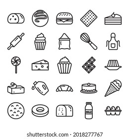 Bakery editable stroke line vector icon set