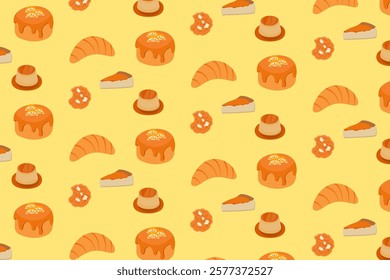 bakery elements, cakes, seamless pattern, wallpaper