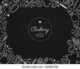 Bakery Elements on Chalkboard Background