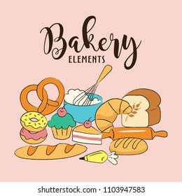 Bakery elements vector background. Vector illustration. 