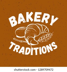 Bakery emblem, badge, label or logo isolated on brown background
