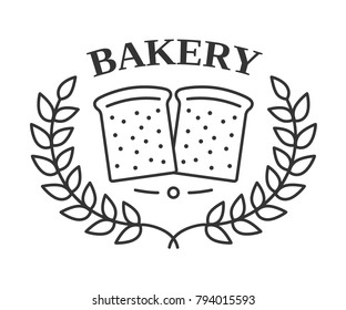 Bakery emblem with bread and laurel wreath, vector eps10 illustration