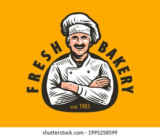 Bakery emblem. Chef baker logo. Food concept vector illustration