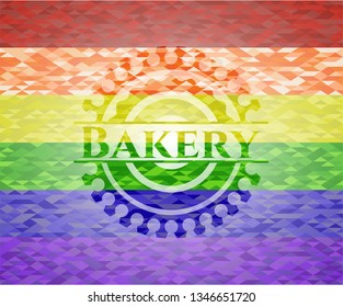 Bakery emblem on mosaic background with the colors of the LGBT flag