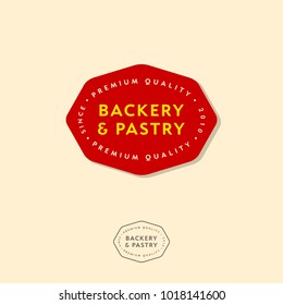 Bakery emblems, bakery logo. Lettering and inscriptions in a red badge.