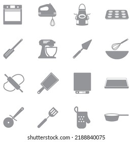 Bakery Equipment Icons. Gray Flat Design. Vector Illustration.