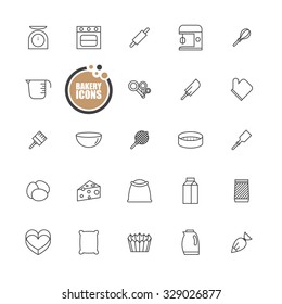 Bakery equipment icons line set