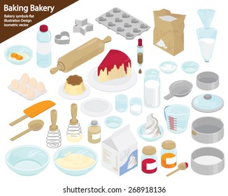 Bakery and equipment icons set. isometric object illustration.