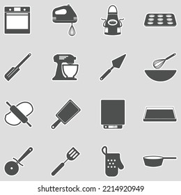Bakery Equipment Icons. Sticker Design. Vector Illustration.