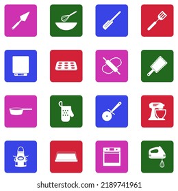 Bakery Equipment Icons. White Flat Collection In Square. Vector Illustration.