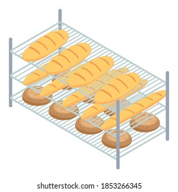 Bakery factory bread rack icon. Isometric of bakery factory bread rack vector icon for web design isolated on white background