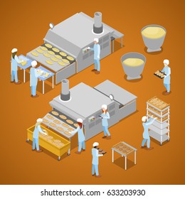 Bakery Factory. Interior of Baking Production. Isometric vector flat 3d illustration