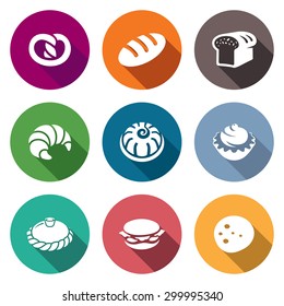Bakery and fast food Icons Set. Vector Illustration. Isolated Flat Icons collection on a color background for design