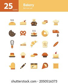 Bakery flat icon set. Vector and Illustration.