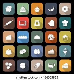 Bakery flat icons with long shadow, stock vector