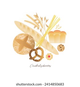 Bakery flour based products, bread, cookies and pasta. High carbohydrates food set