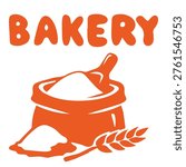 Bakery flour sack with scoop and wheat elements baking ingredient illustration
