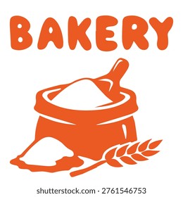 Saco de harina de panadería con cuchara y Elementos de trigo para hornear ingrediente ilustración