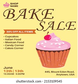 bakery Flyer Design Vector illustration, Poster vector template with cupcakes. Advertising for bakery shop or café.