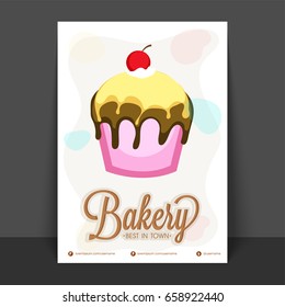 Bakery Flyer, Template design with illustration of sweet delicious cupcake.