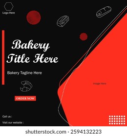 Bakery food banner. Handmade bakery foods promotion online template and flyer graphics banner. Geometric shapes background.