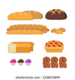 bakery food bread flat design isolated on white background