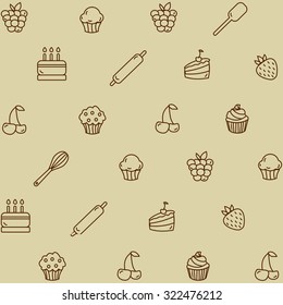 Bakery and food icons and elements. Vector seamless pattern.  
