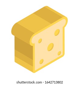 Bakery food item, isometric icon of bread slice vector design 