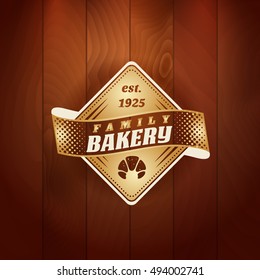 bakery or food shop retro golden stamp on vector classical wood texture classical pastry star texture traditional cake scene nourishment wood cafe sign deal luxurious ornamental flag letterhead ribbon