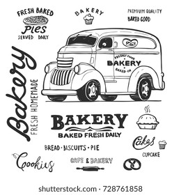 Bakery Food Truck, Hand Draw Doodles Style Van, For Coloring Vector Illustration